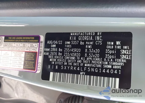 2022 Kia Sorento Sx из США, поврежденный, VIN 5XYRK4LF5NG144041